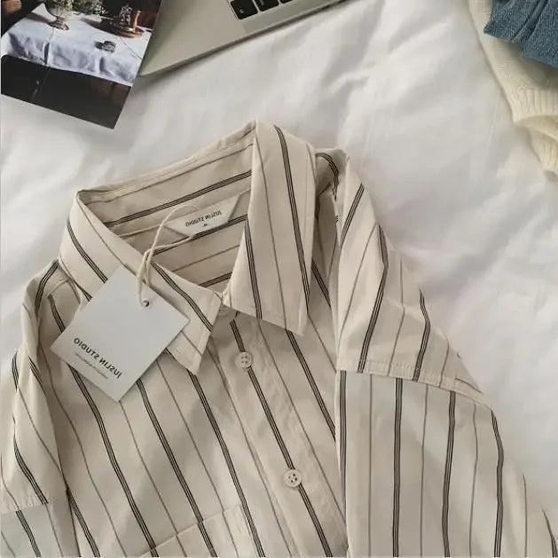 Women Shirt Blouse Vertical Stripe Shirt Women's Long Sleeve Spring and Autumn Loose Shirt Women's Top Blusas Mujer