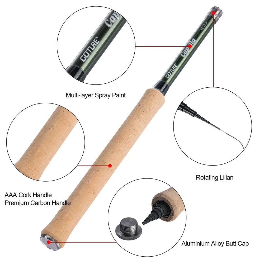 Bộ Cần Câu Tenkara Goture 12FT Siêu Nhẹ Carbon IM8