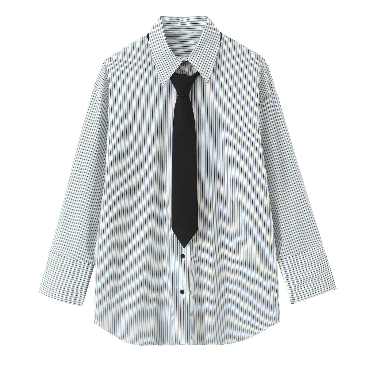 Women Shirt 2025 Women Autumn New Fashion Long Sleeves Button Striped Print Shirt With Tie Women Elegant Leisure Shirt