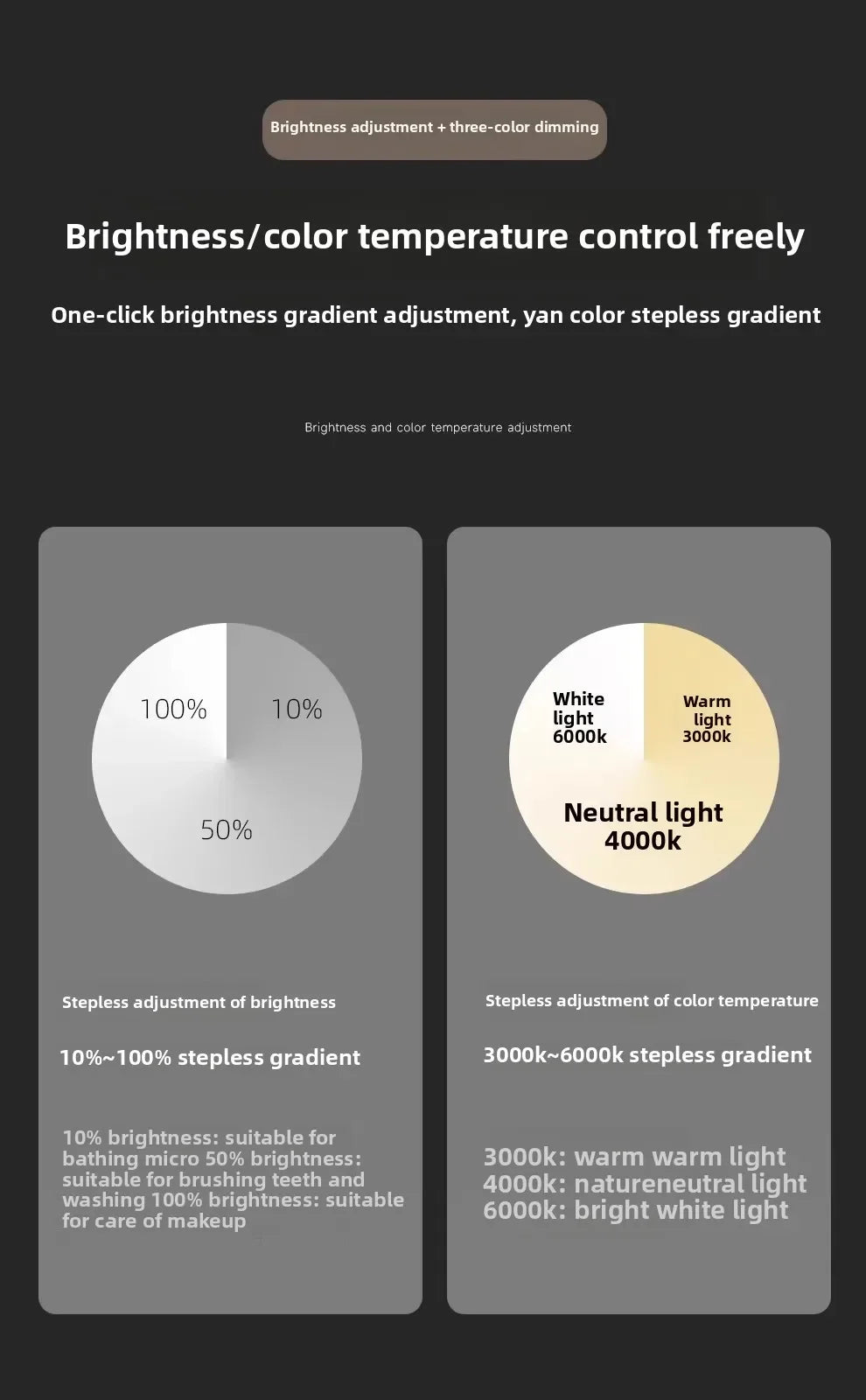 50CM Smart LED Mirror Anti-Fog Touch Sensor