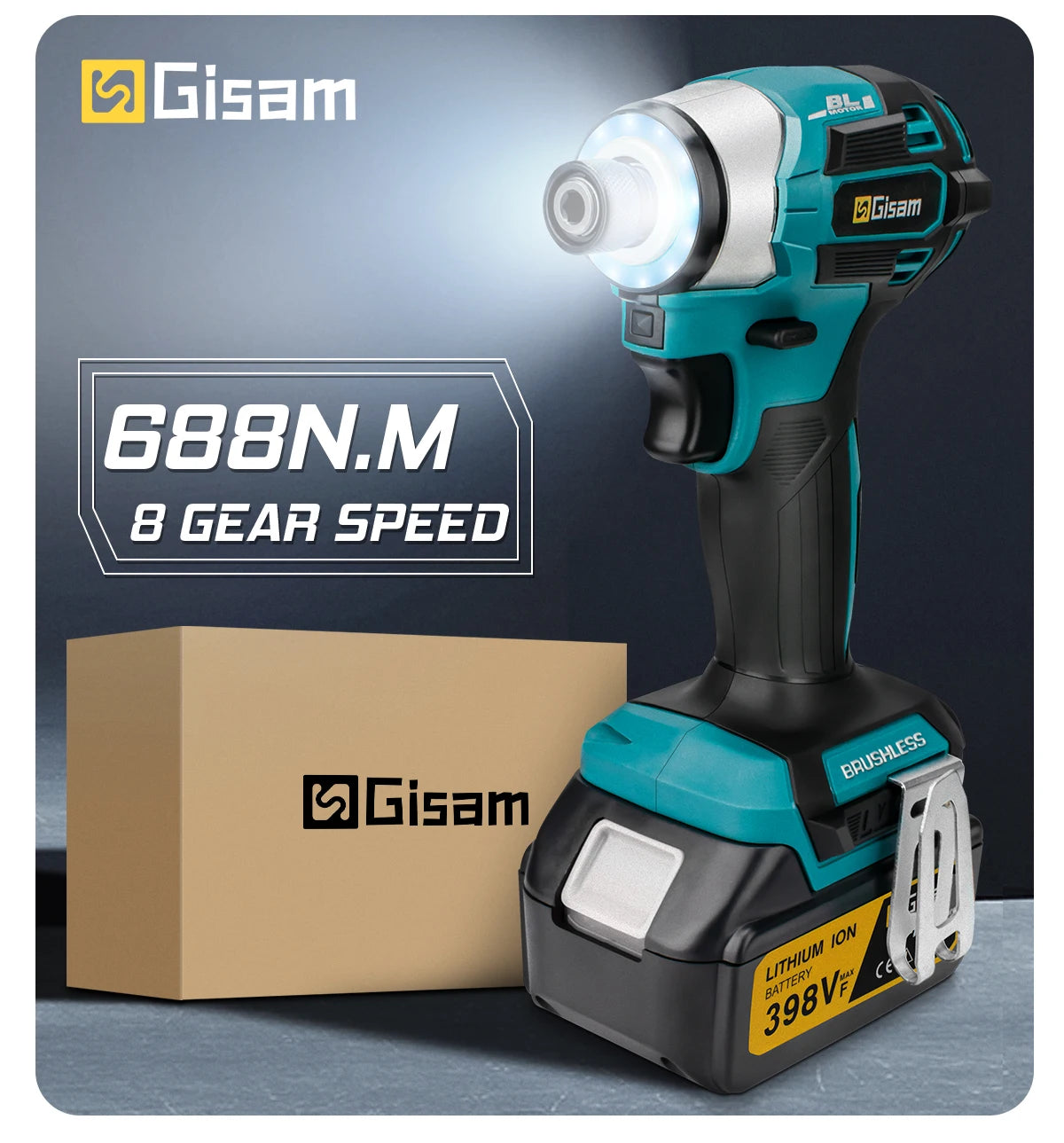 688N.m 1/4'' Brushless Electric Screwdriver Cordless Screwdriver Electric Drill Impact Driver Kit for Makita 18V Battery Battery