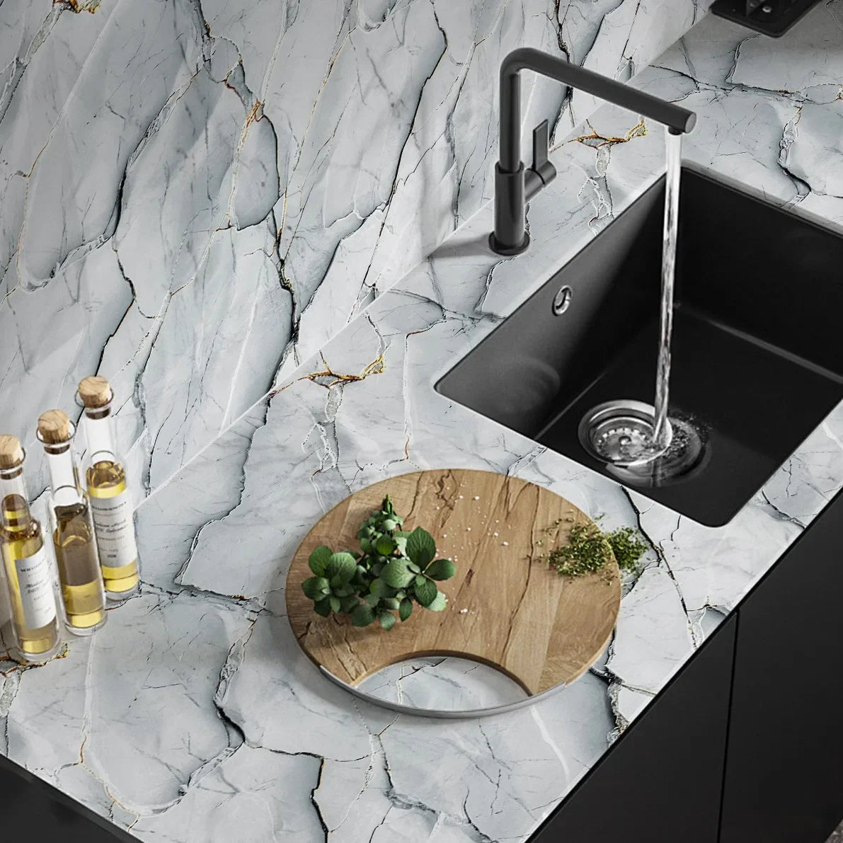 PVC Self-Adhesive Stone Pattern Wallpaper for Kitchen Decoration