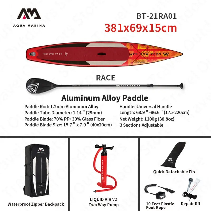 AQUA MARINA New RACE SUP Competition Surfboard 3.8m/4.2m Water Sports Pointed Design Fast Surfing Inflatable Surfboard 2 Size