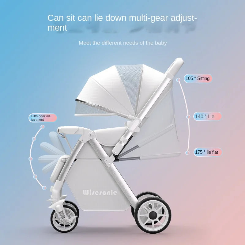 High-end folding 2-way baby stroller, sitting and lying
