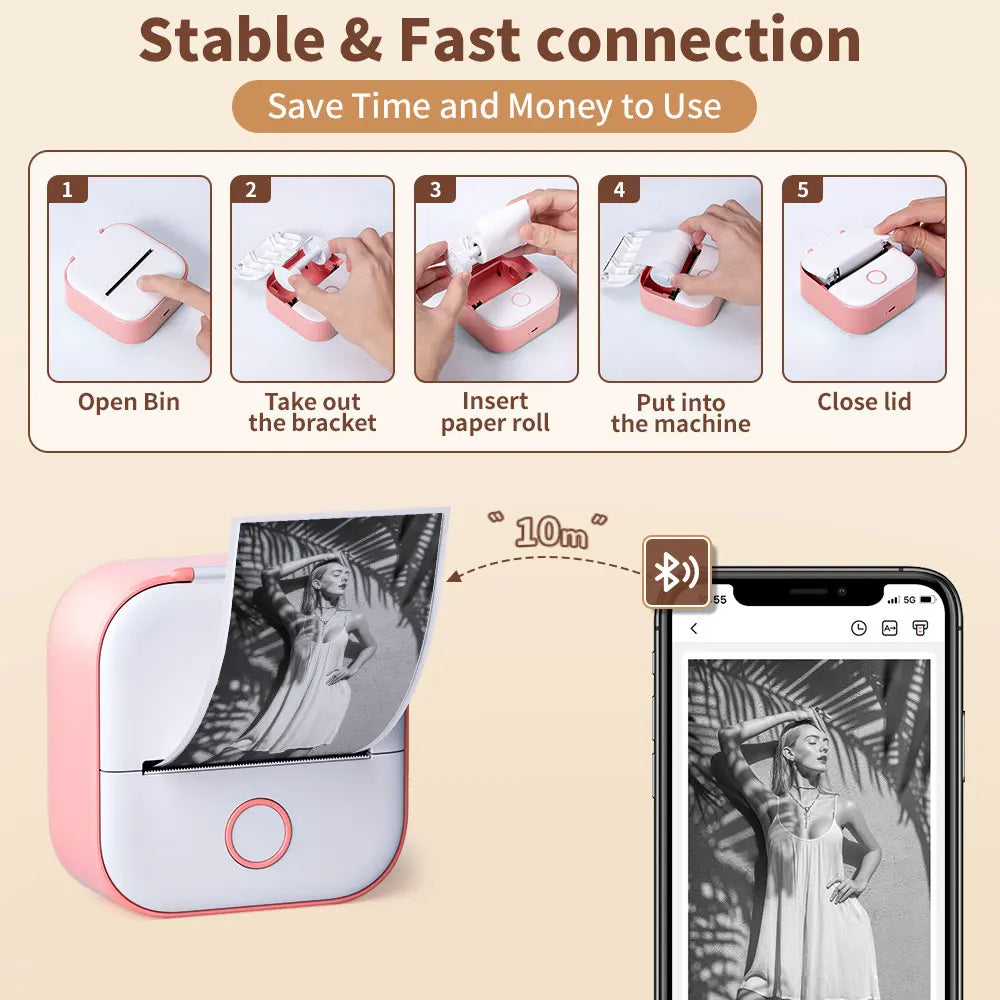 Phomemo Portable Mini Thermal Printer T02 Mini Pocket Label Printer DIY Self-adhesive Sticker Label Machine Various Label Paper - Daisan Mart