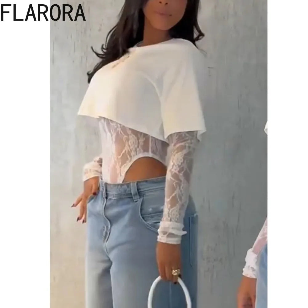 Y2K風格 FLARORA 蕾絲露臍上衣和連身衣套裝