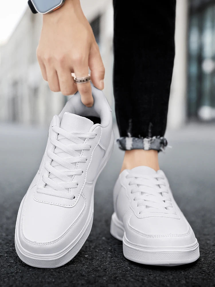 Classic White Sneakers for Men and Women, Comfortable Leather, Large Size