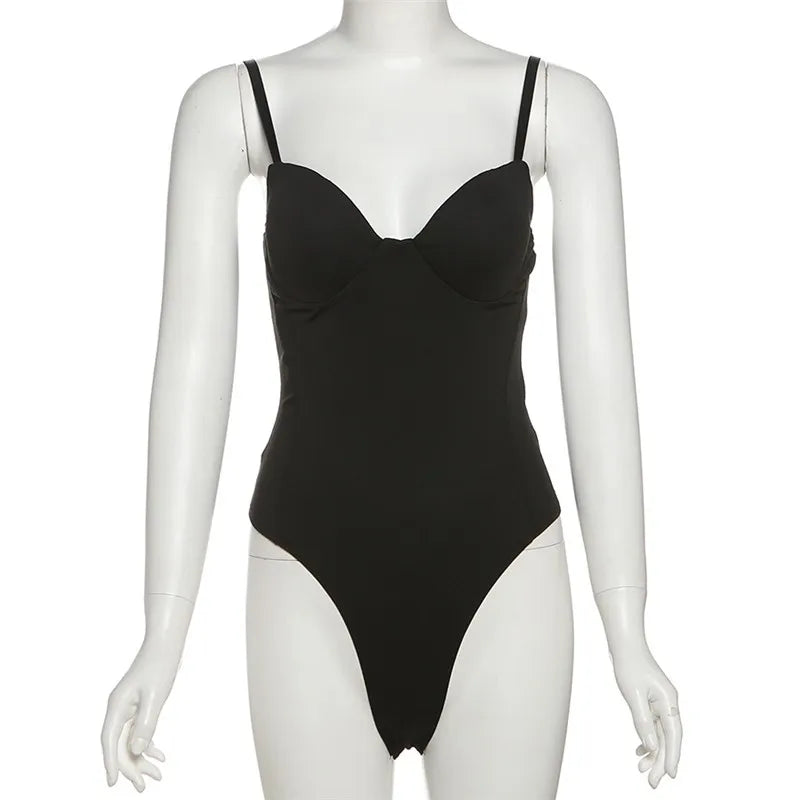 SylCue Sexy Fashion Bodysuits Women Wrapped Chest Backless Sleeveless Shaped Waist Skinny Stretch Street Wild Style Solid Tops