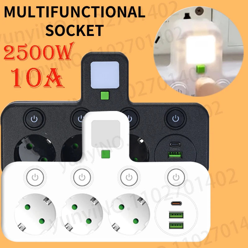 Ổ Cắm Đa Năng 6in1: 3 AC, 2 USB, 1 Type-C, Sạc Không Dây