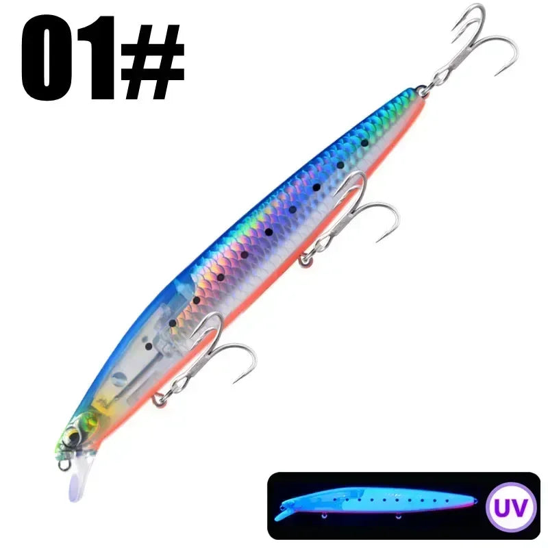 GREENSPIDER New UV 145mm/27g Floating Minnow Long Casting Hard Bait Flash Blade Wobbler Fishing Lure Sea Bass Lure