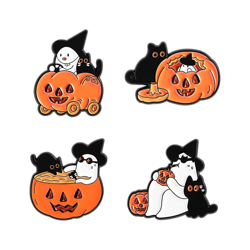 Halloween Pumpkin Animal Enamel Pins Ghost Capybara Grim Reaper Duck Spooky Season Brooches Lapel Badge Jewelry Gift for Friends