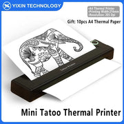 Máy in nhiệt mini in hình voi đen trắng với hoa văn tinh xảo trên giấy A4.