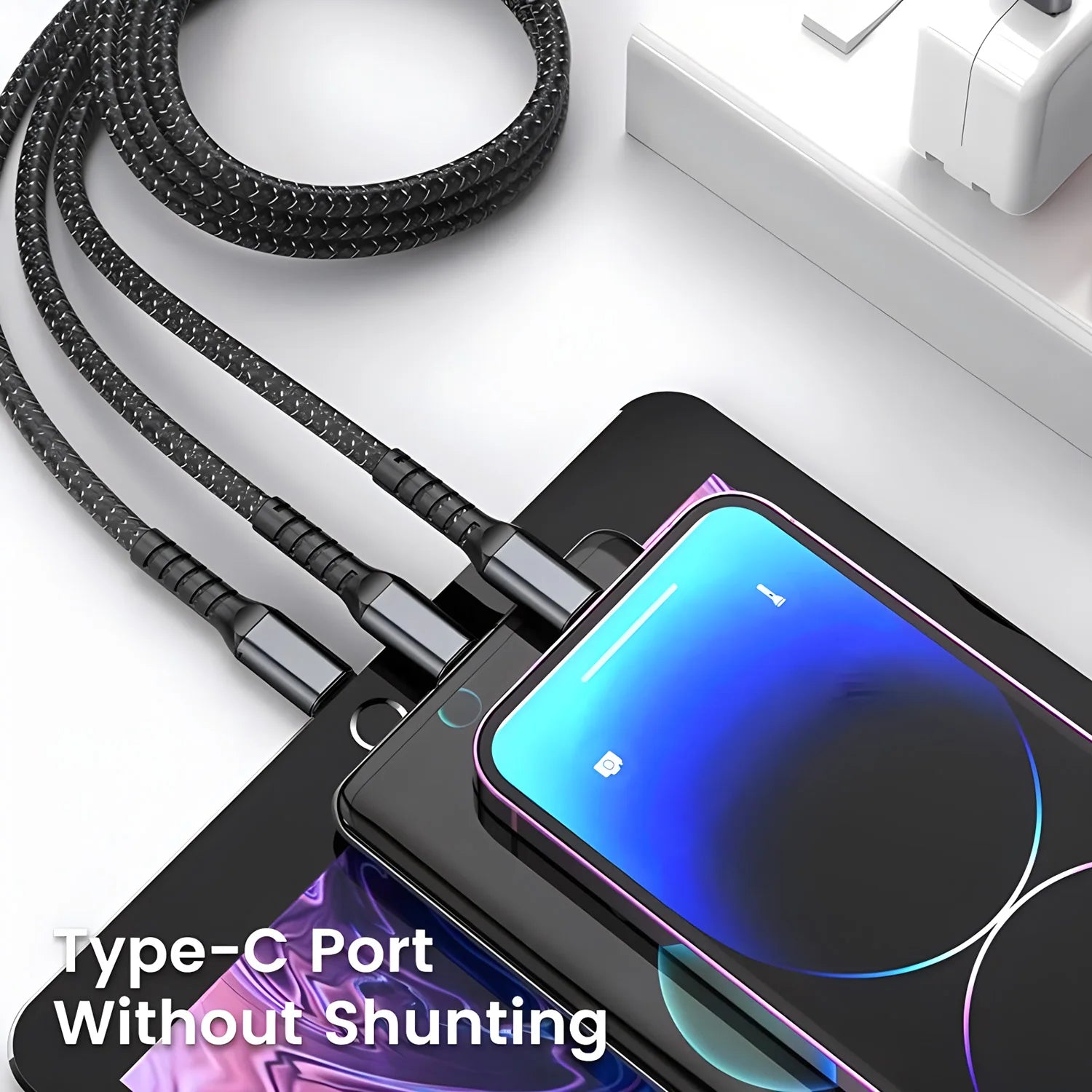 Cáp Sạc Nhanh 100W 3in1 Đa Năng Bọc Dù USB Type-C - Daisan Mart