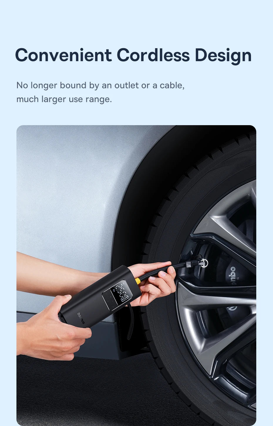 Baseus Wireless Car Air Pump Portable Air Compressor for Car Motorcycles Bicycle Electric Tire Inflator with LCD Digital Display - Daisan Mart