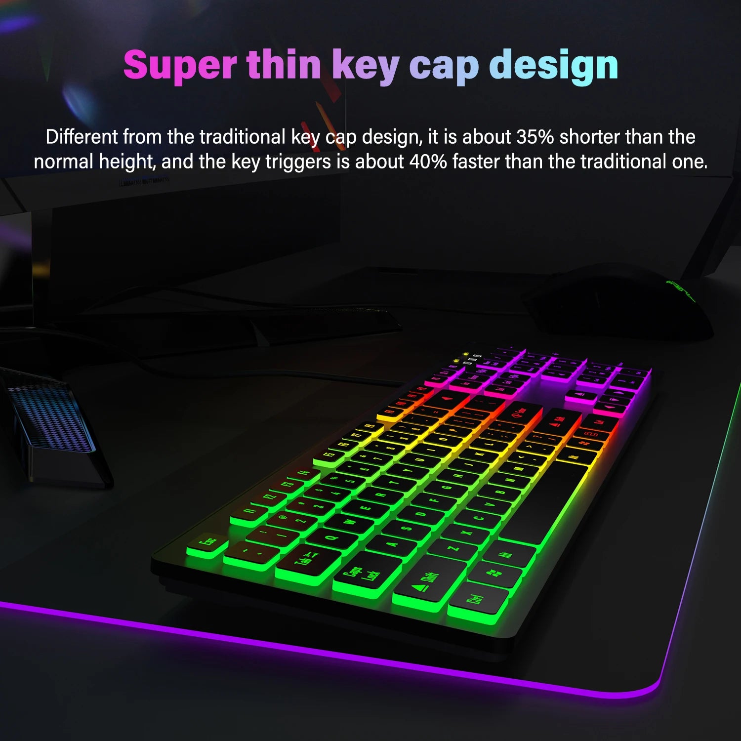 Wired RGB Gaming Mechanical Keyboard, LED Lights, Super Quiet