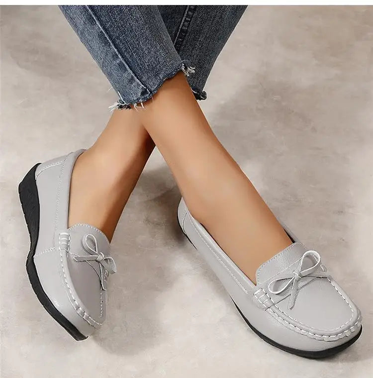 Women's Genuine Leather Loafers - Fashionable, comfortable wedge sole