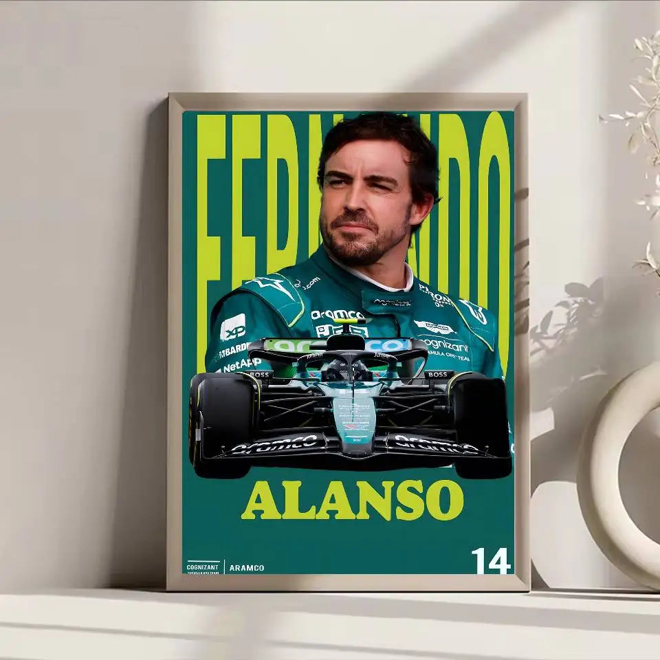 1PC F1 Racing Driver Fernando Alonso Poster Self-adhesive Art Waterproof Paper Sticker Coffee House Bar Room Wall Decor
