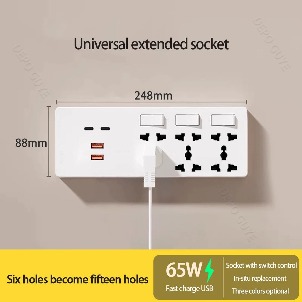 Ổ Cắm Đa Năng 65W Sạc Nhanh USB Chuẩn Mỹ-Mexico