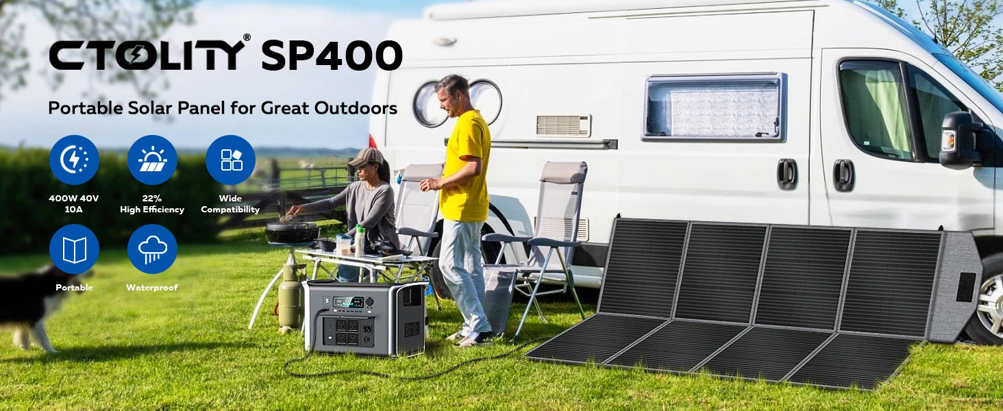 CTOLITY 400W Portable Solar Panel SP400 41V 9.8A Foldable Solar Charger Folding Bag Outdoor Power Supply RV, Camping, Off-Grid
