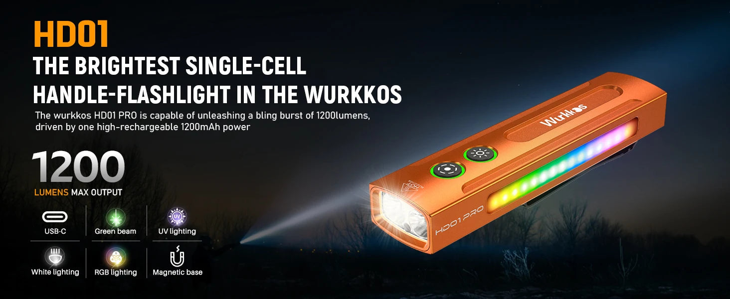 Đèn pin Wurkkos HD01 PRO đa năng UV xanh RGB 1200LM - Daisan Mart