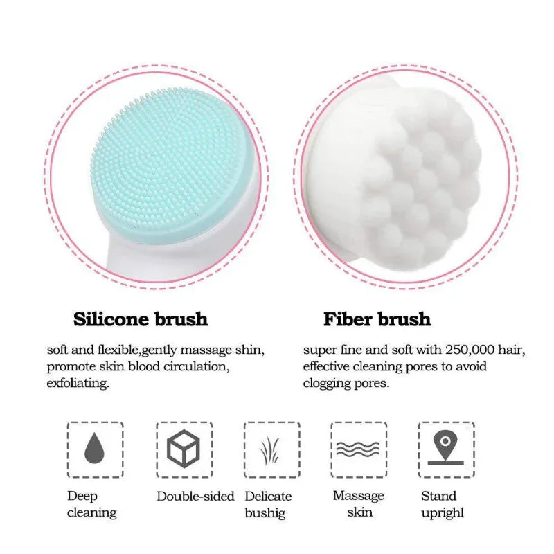 Double-sided soft exfoliating 3D silicone facial brush