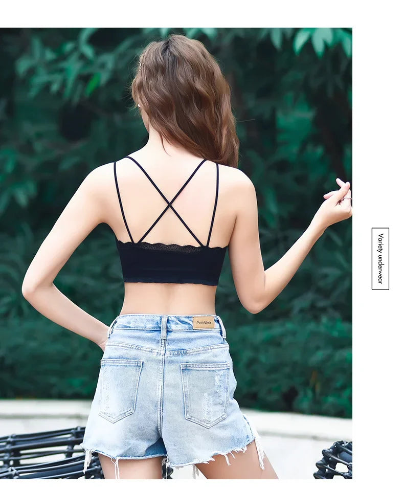 Sexy Seamless Crossover Lace Backless Bra For Girls Stylish Sports Crop Top Underwear For Comfortable Layering
