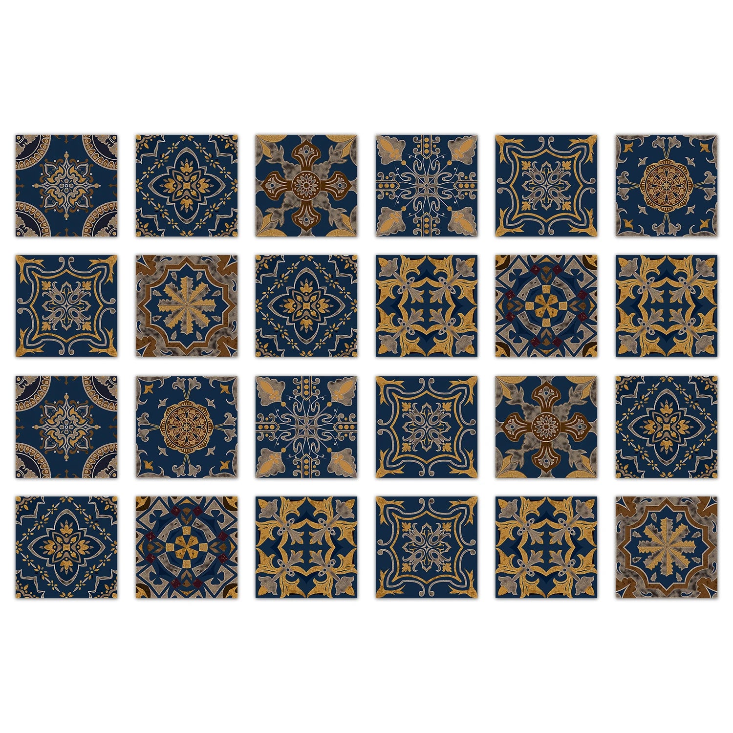 24pcs Of Exquisite Colorful Tile Stickers European Style Wall Stickers Pvc Waterproof Bathroom Kitchen Self-Adhesive Wallpaper