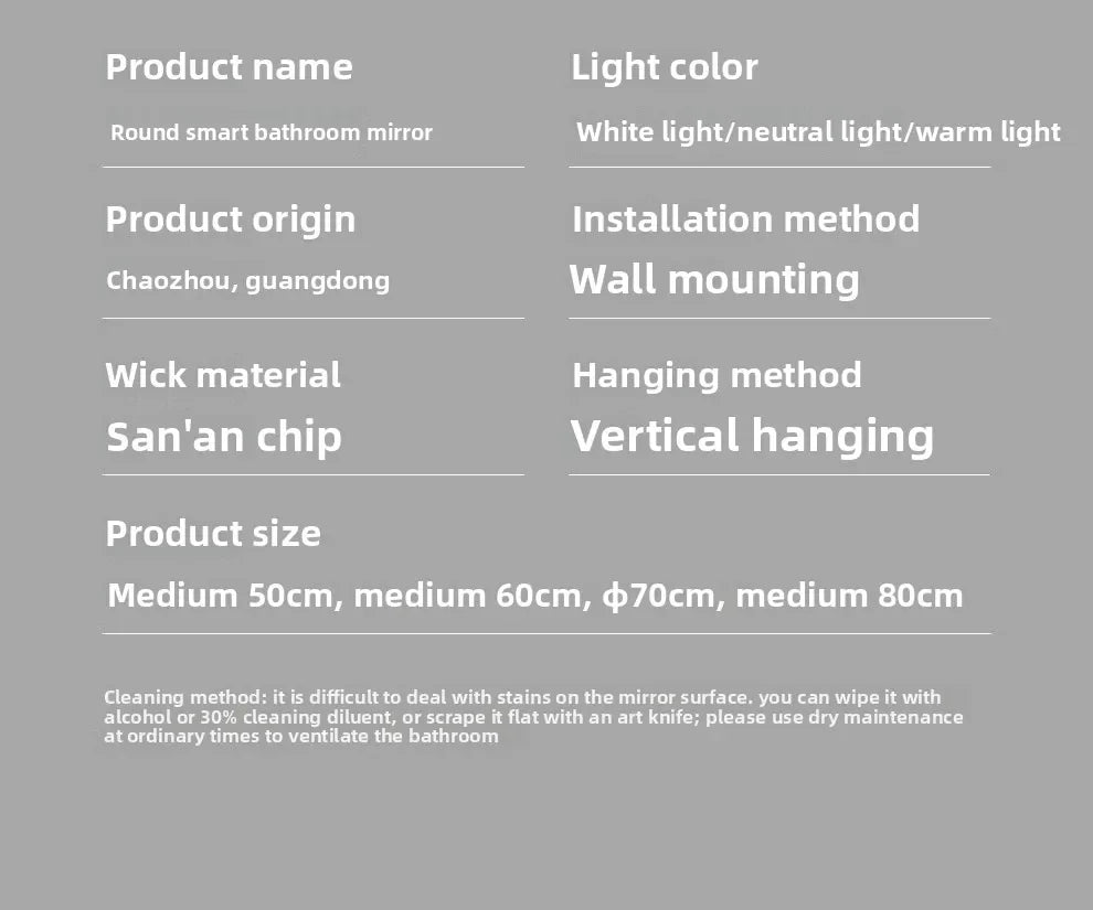 50CM Smart LED Mirror Anti-Fog Touch Wall Mounted