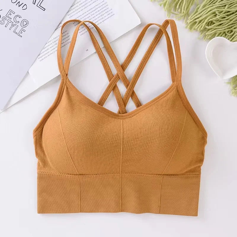 Women's Sexy Cross Back Sports Yoga Bra with Chest Pad