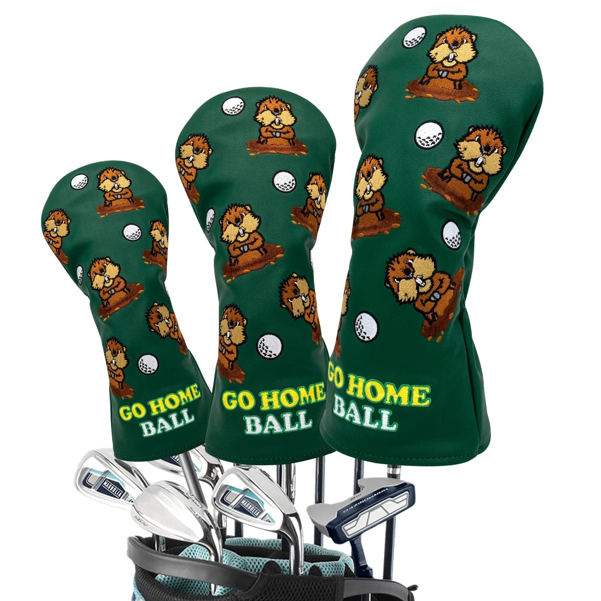 Groundhog Premium Embroidered Green Leather Golf Club Cover