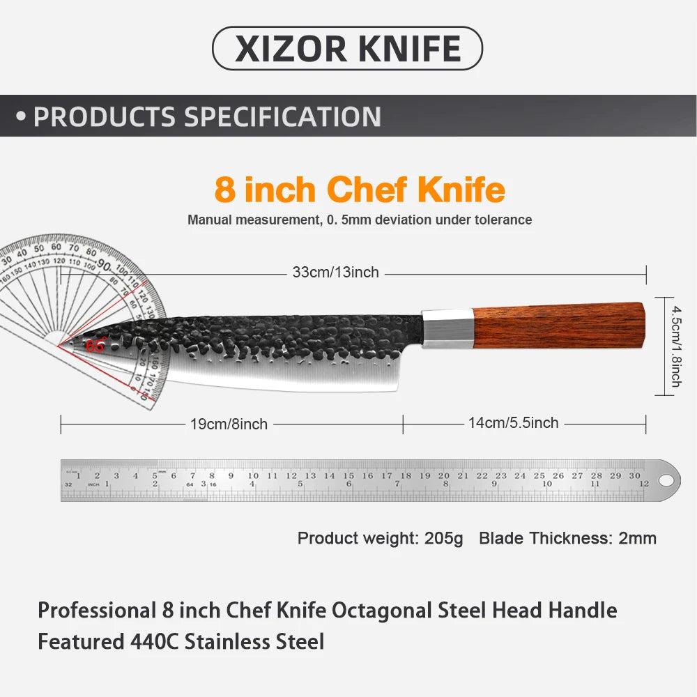 XITUO 8 Inch Japanese Gyuto Chef Knife,5Cr15Mov High Carbon Steel Kitchen Knife,Hand Forged Cooking Knife with Octagonal Handle - Daisan Mart