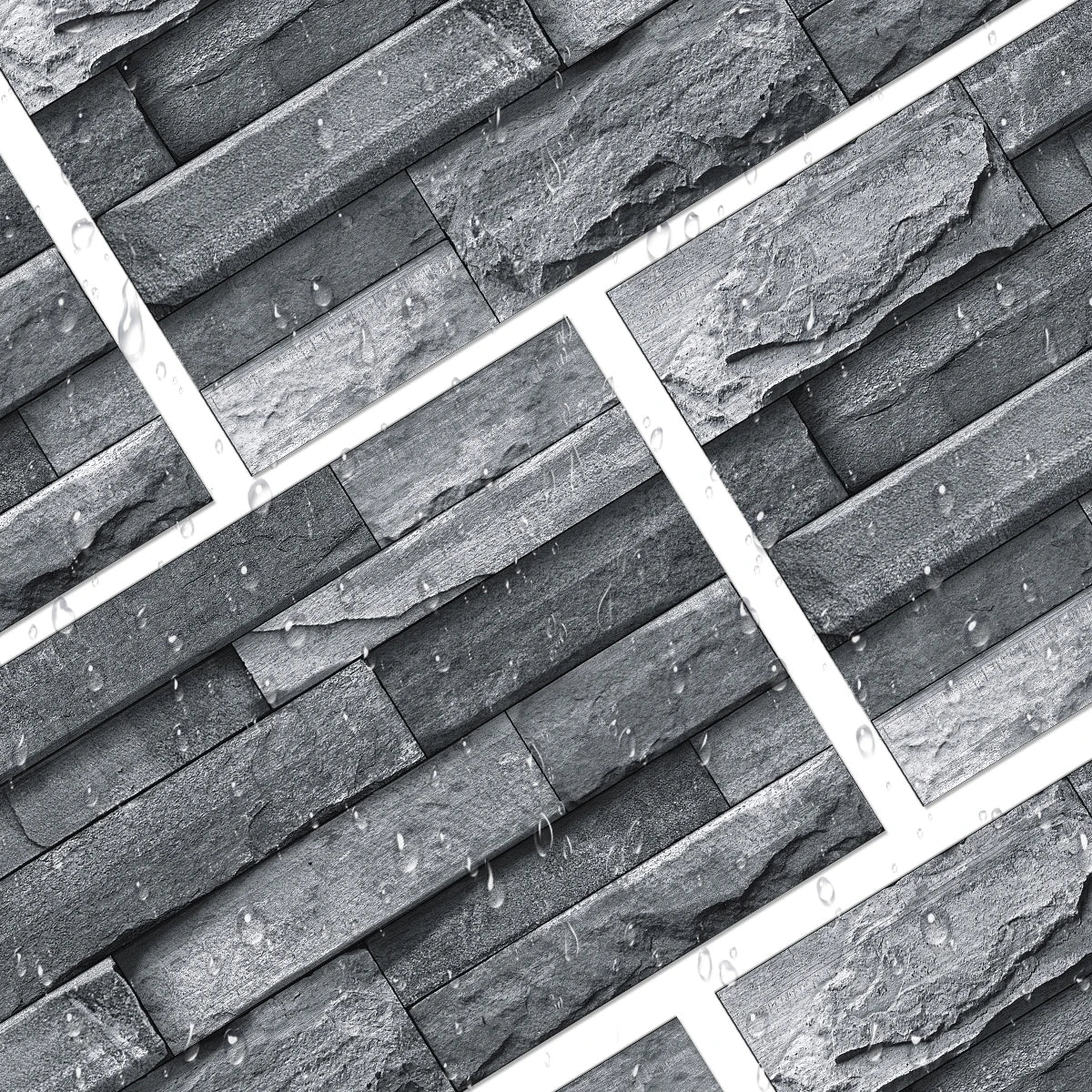 6Pcs 3D Self-Adhesive Wall Sticker 30x15cm Oil Proof Waterproof Brick Stone Imitation Brick Tile Stone Particle Wallpaper Decals