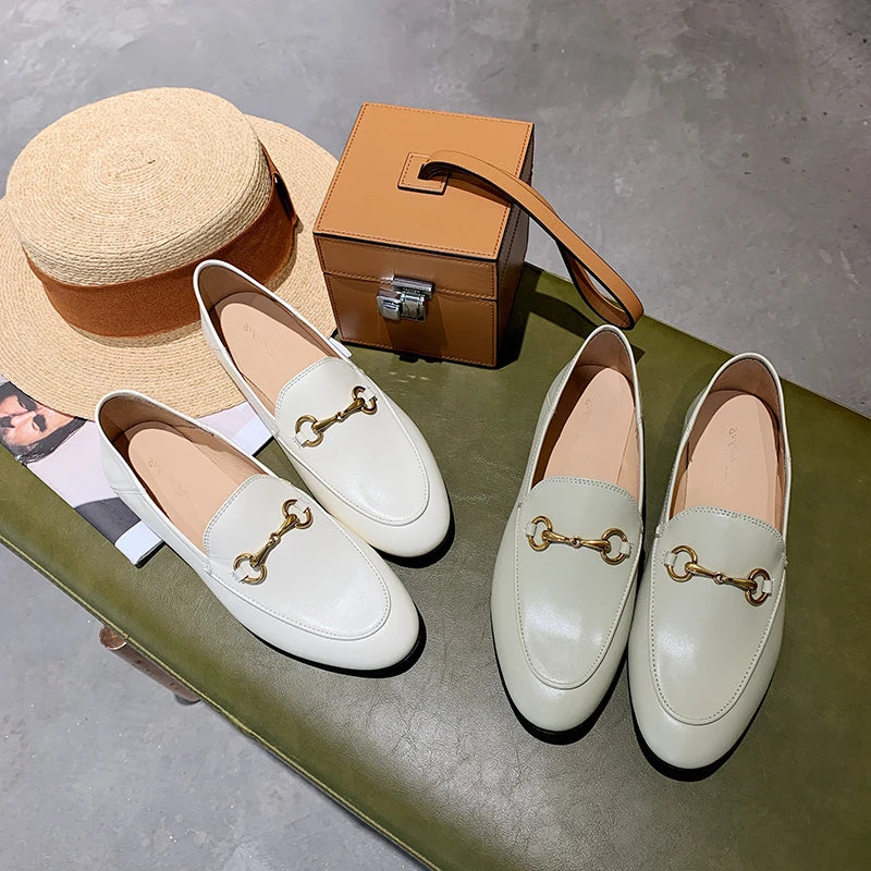 Women's Loafers Soft Sole Metal Buckle Round Toe Spring