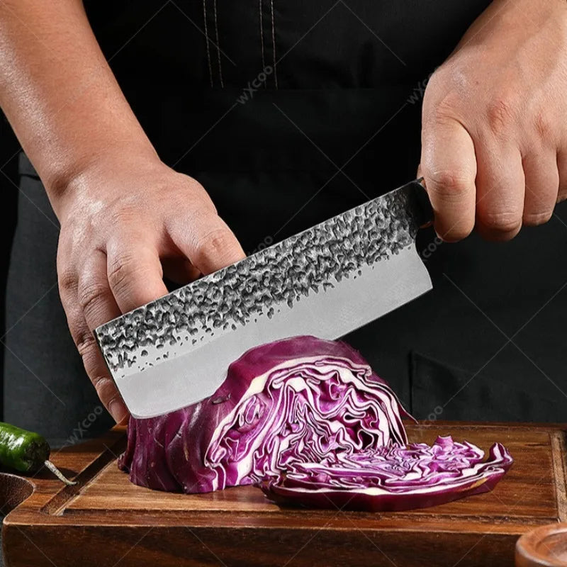 5CR15MOV Steel Chef Knife Set with Wooden Handle Forged Meat Cleaver Japanese Santoku Knife Kitchen Knife Storage Bag