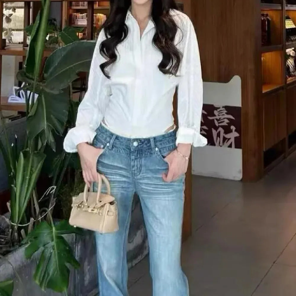 Sexy Black and White Long Sleeve Shirt Bodysuit 2025