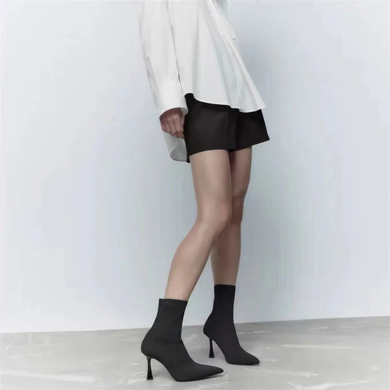 Liyke Black Women's High-top Pointed Toe Party Boots 40