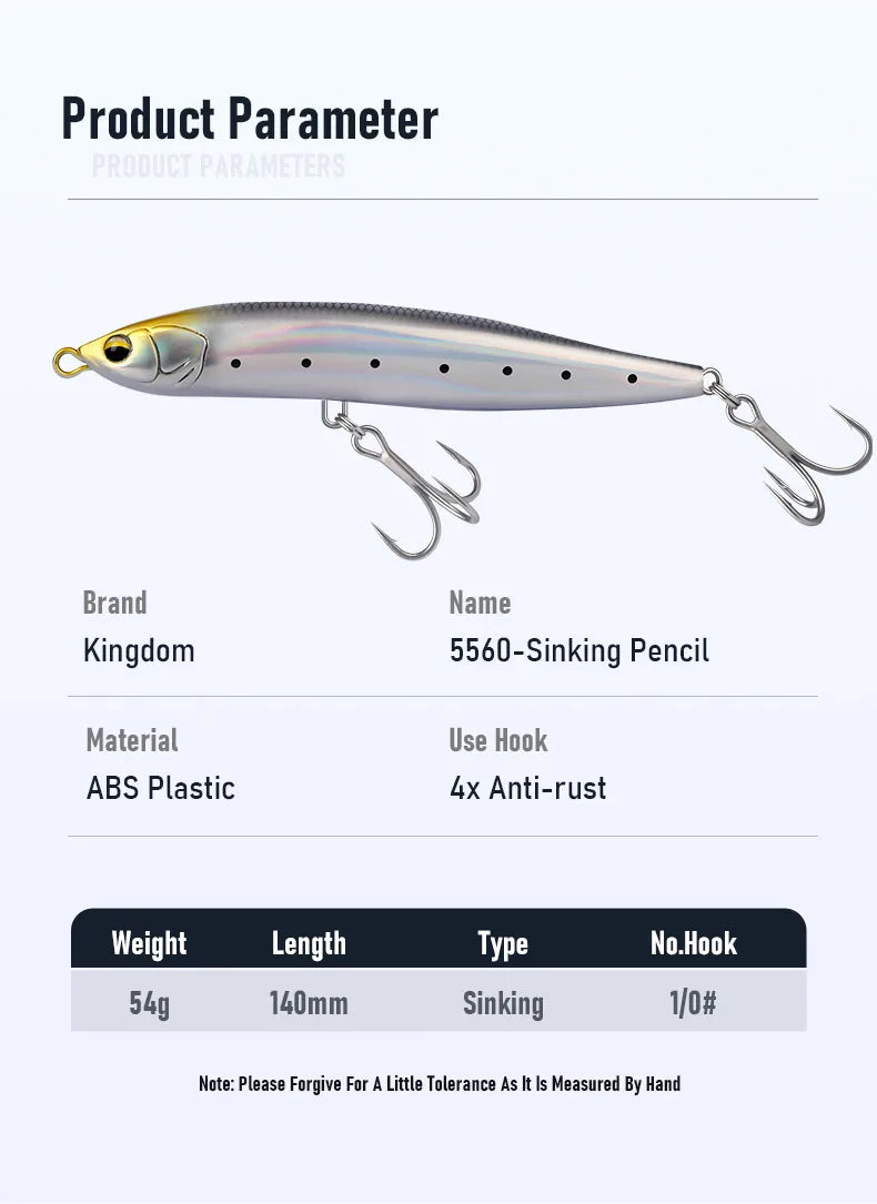Kingdom Sinking Pencil Lure 140mm 54g Long Casting Saltwater Artificial Stickbait Hard Wobblers Seabass Trolling Jerkbait