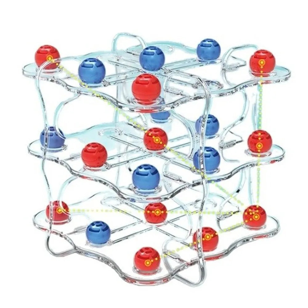 Mô hình 3D gồm các quả cầu đỏ và xanh trên khung lưới trong suốt.