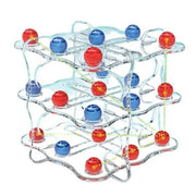 Mô hình 3D gồm các quả cầu đỏ và xanh trên khung lưới trong suốt.