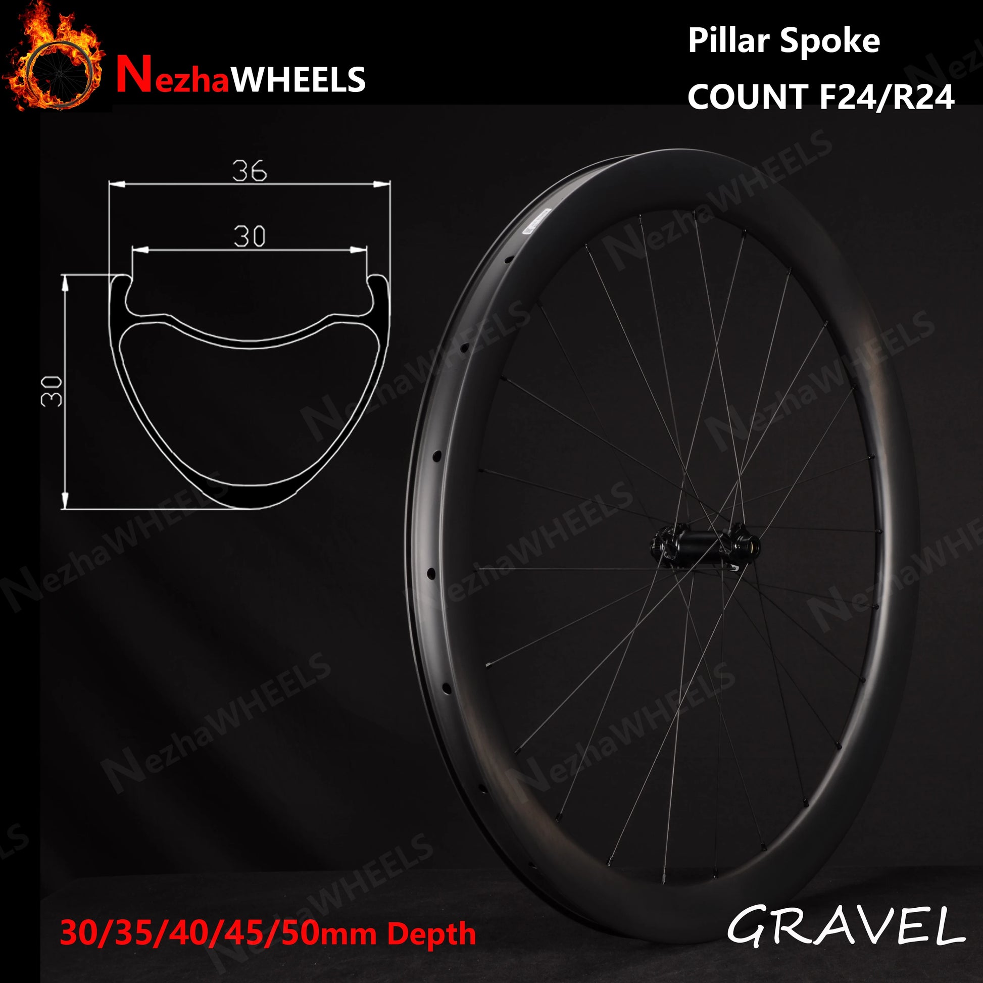 NeZhaWheels 30/35/40/45/50mm Depth 700C Road Bicycle Tubeless Disc Brake Super Light Wheel 36mm Width Gravel Carbon wheelset - Daisan Mart