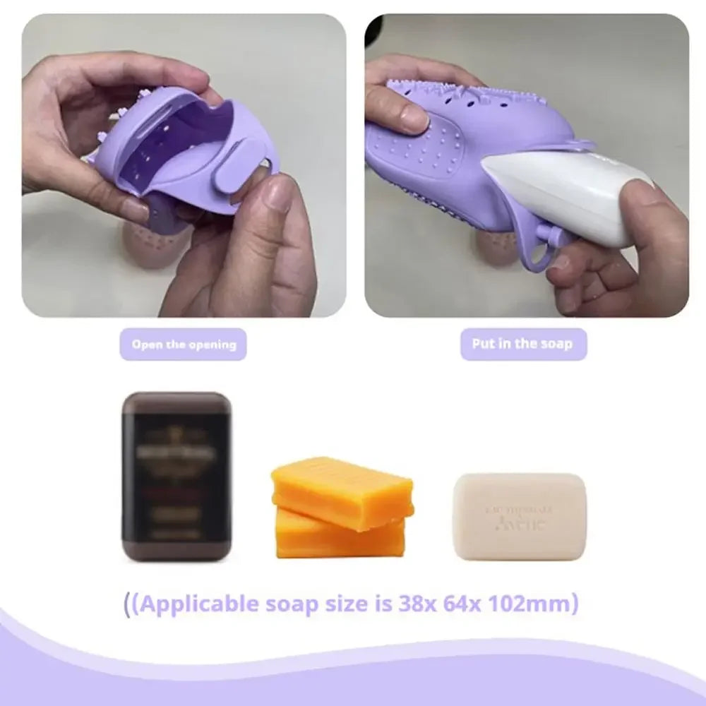 Dual-Sided Silicone Bar Soap Scrubber Exfoliating Soap Holder Pouch With Gentle Deep-Clean Quick-Dry Soap Saver For Shower