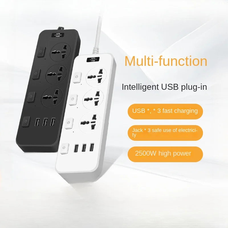 US UK EU Multi-function Power Plug-in Board 2m Extension Cable with USB Power Strip Household High-power Multi-plug Socket