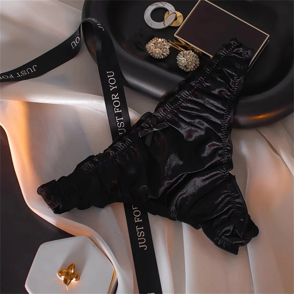 Sexy Elastic Silk Lace Panties Bow Ruffle Big Size Women