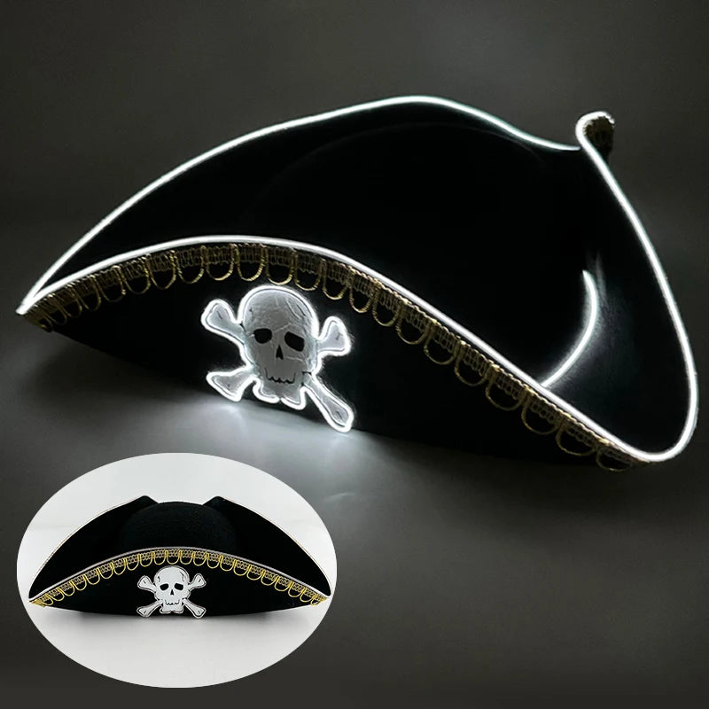 Halloween LED Light-Up Pirate Hat Skull Pattern