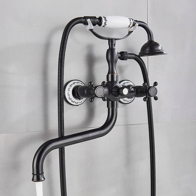 Telephone Style Golden Waterfall Bathtub Faucet Bathroom Brass Bath Faucets Waterfall Rotatb Spout Hot&amp;Cold water Shower tap set