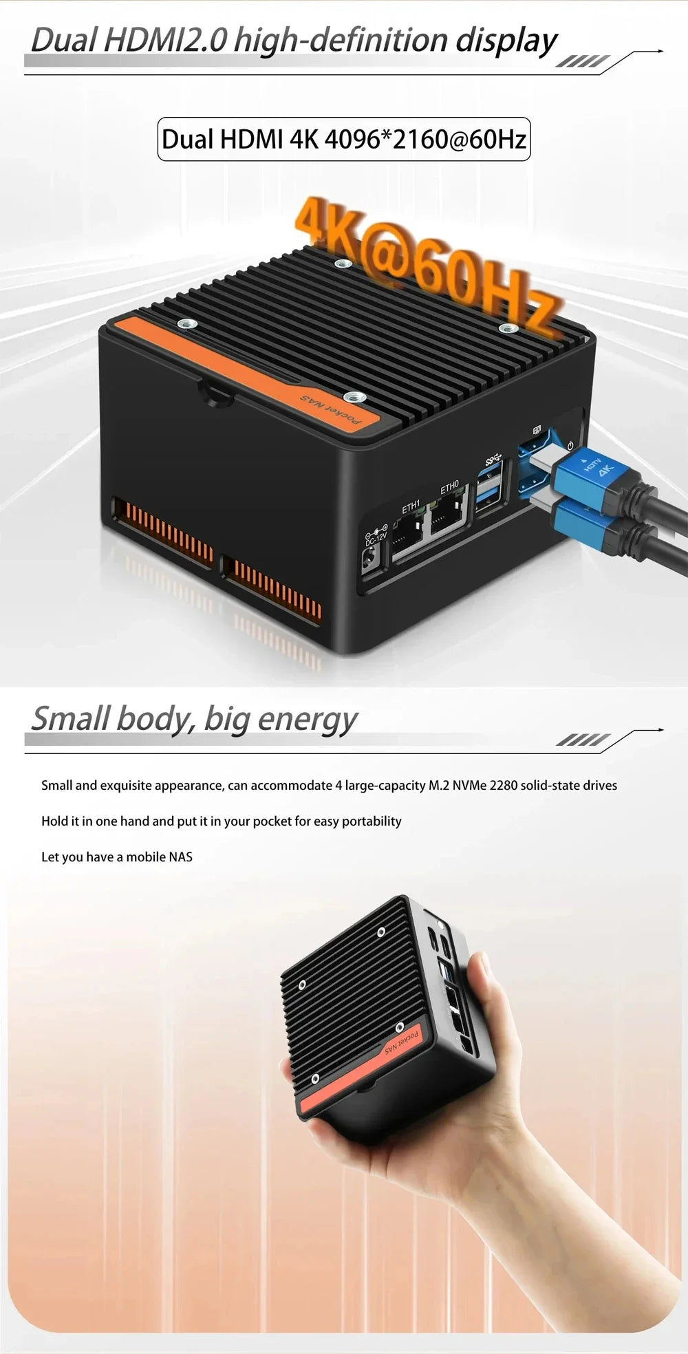 Hot 4 x NVMe Mini NAS Server 4 Bay NAS N100 i3 N305 Pocket PC with Dual LAN,Dual HDMI 2.0,USB3.2 Gen2,Support BT5.4/WiFi6/WiFi7