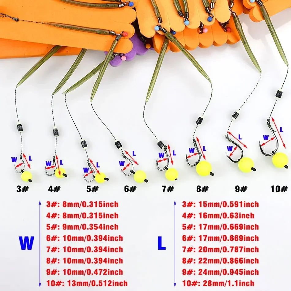 MNFT 3Sets Carp Fishing Rigs with Ready-Made Hair Hooks Size 3#-10# Pesca Hook Fishing Lure Tackle for Carp Fishing