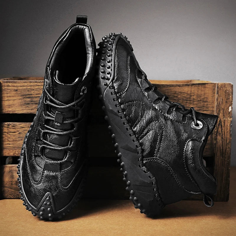 Men's Vintage Handmade Leather High-Top Lace-Up Retro Shoes