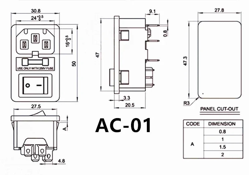 Ổ Cắm Nguồn AC C13 C14 Panel Đen 10A 250V UPS PDU - Daisan Mart