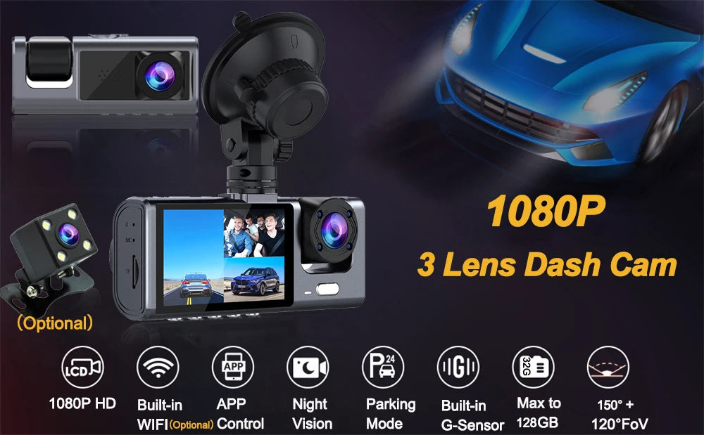 CamX3 - WIFI Car Dash Cam, 2/3 Lenses